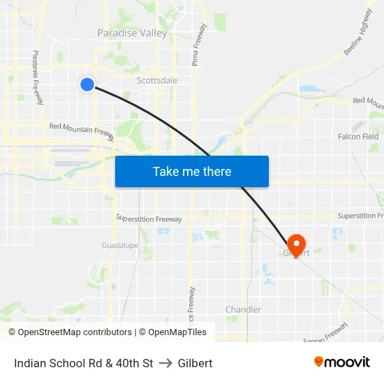 Indian School Rd & 40th St to Gilbert map
