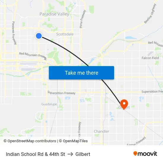 Indian School Rd & 44th St to Gilbert map