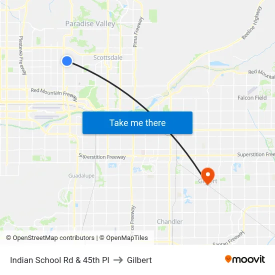 Indian School Rd & 45th Pl to Gilbert map