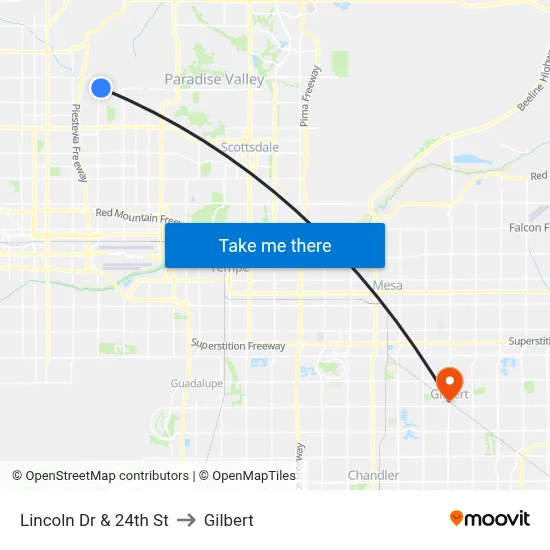 Lincoln Dr & 24th St to Gilbert map
