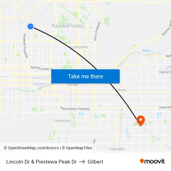 Lincoln Dr & Piestewa Peak Dr to Gilbert map