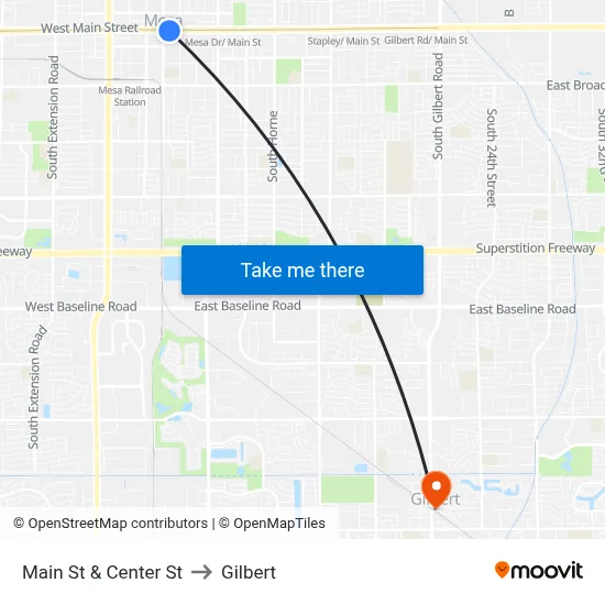 Main St & Center St to Gilbert map