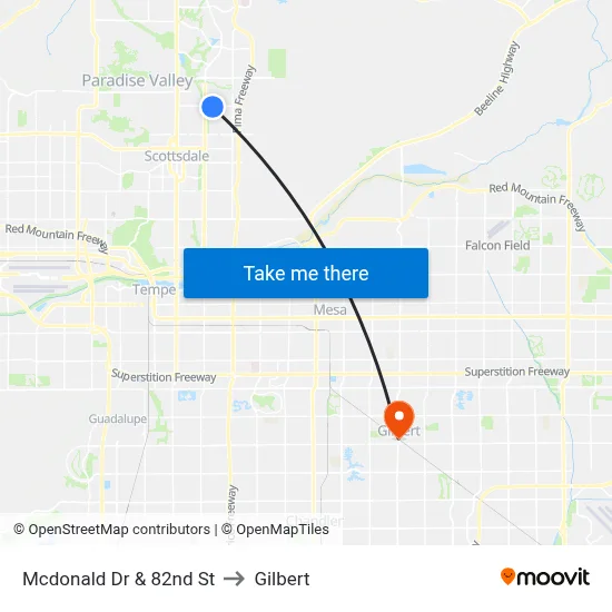 Mcdonald Dr & 82nd St to Gilbert map