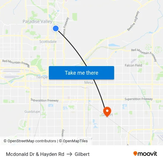 Mcdonald Dr & Hayden Rd to Gilbert map