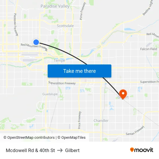 Mcdowell Rd & 40th St to Gilbert map