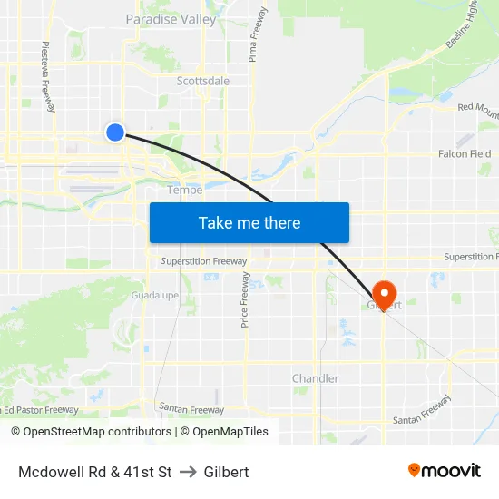 Mcdowell Rd & 41st St to Gilbert map