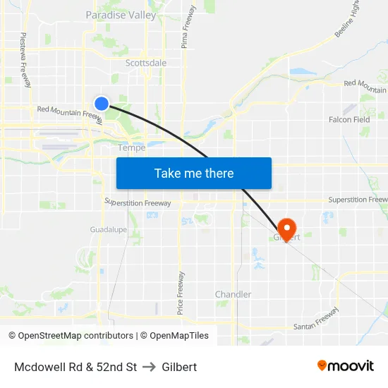 Mcdowell Rd & 52nd St to Gilbert map