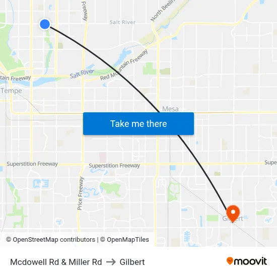 Mcdowell Rd & Miller Rd to Gilbert map