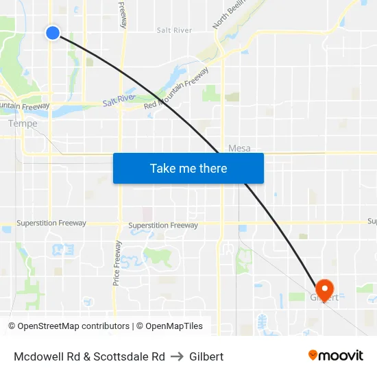 Mcdowell Rd & Scottsdale Rd to Gilbert map
