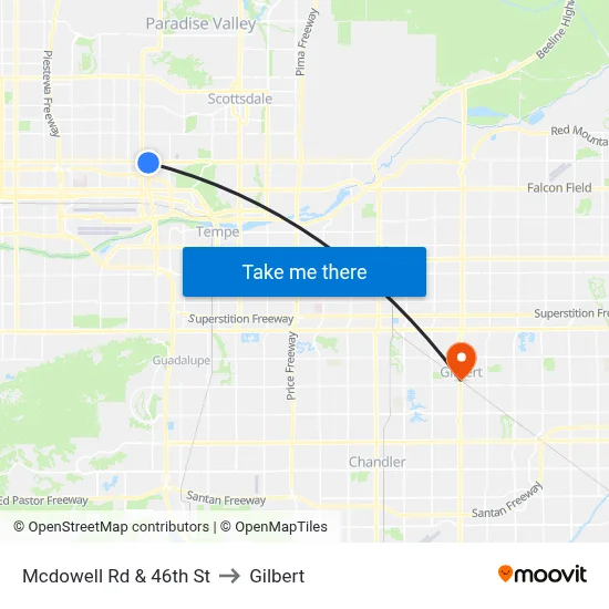 Mcdowell Rd & 46th St to Gilbert map