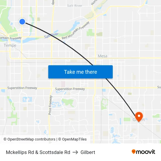 Mckellips Rd & Scottsdale Rd to Gilbert map