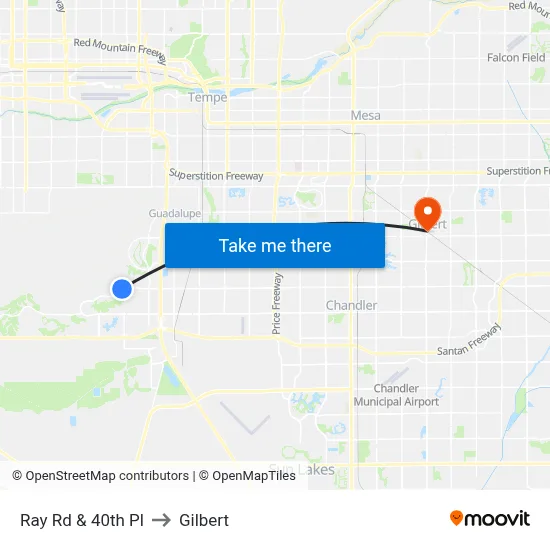 Ray Rd & 40th Pl to Gilbert map