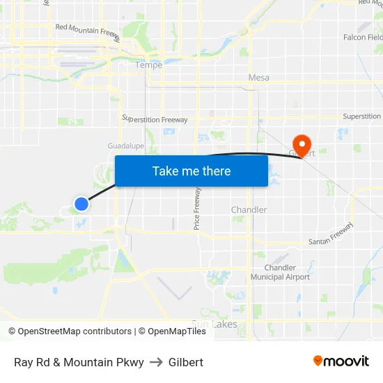 Ray Rd & Mountain Pkwy to Gilbert map