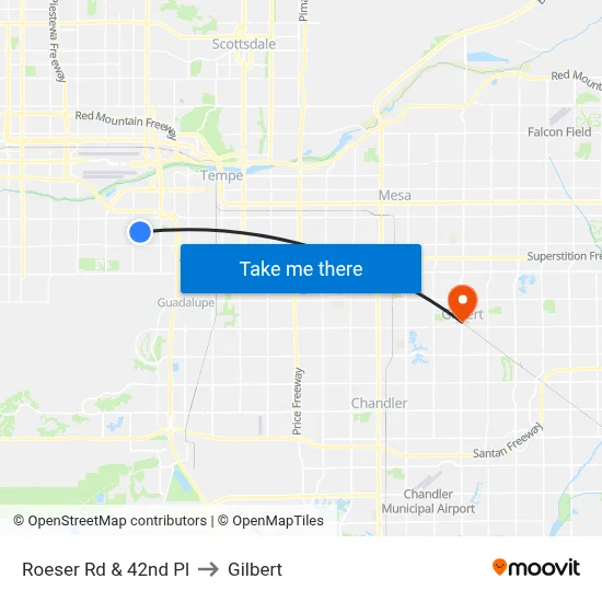 Roeser Rd & 42nd Pl to Gilbert map