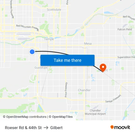 Roeser Rd & 44th St to Gilbert map