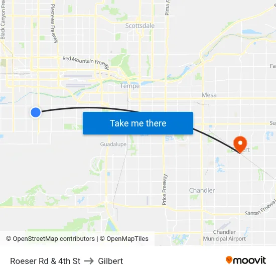 Roeser Rd & 4th St to Gilbert map