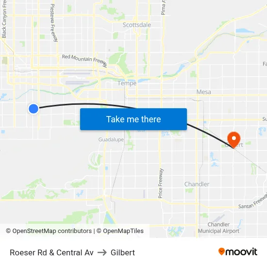 Roeser Rd & Central Av to Gilbert map