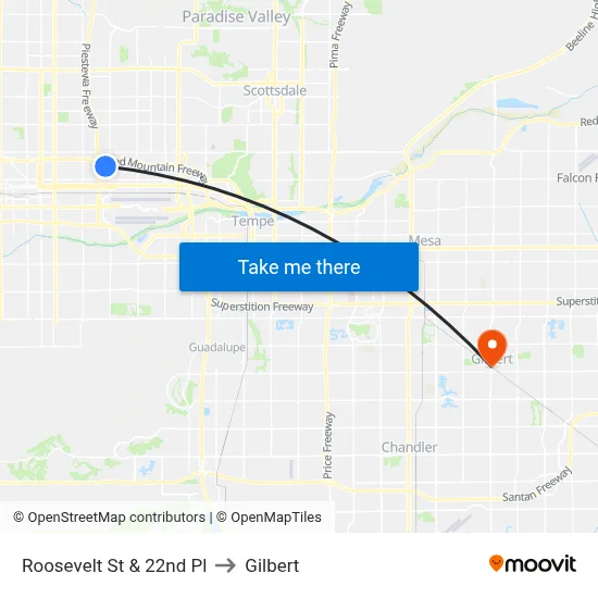 Roosevelt St & 22nd Pl to Gilbert map