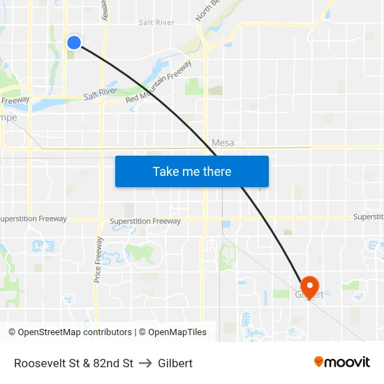 Roosevelt St & 82nd St to Gilbert map