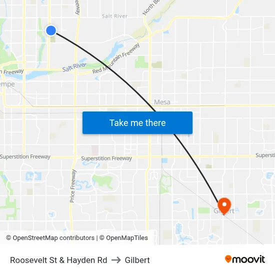 Roosevelt St & Hayden Rd to Gilbert map