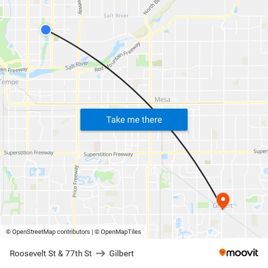 Roosevelt St & 77th St to Gilbert map