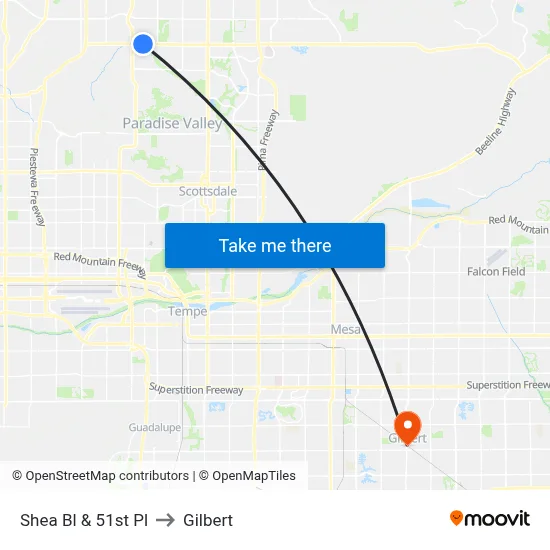 Shea Bl & 51st Pl to Gilbert map