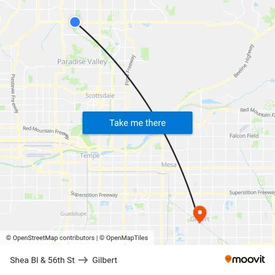 Shea Bl & 56th St to Gilbert map