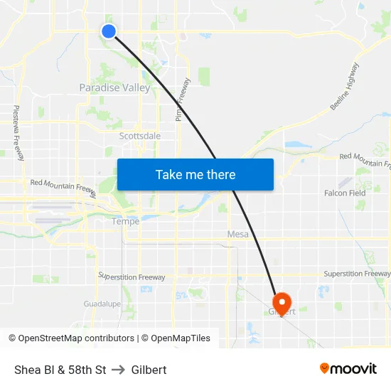 Shea Bl & 58th St to Gilbert map