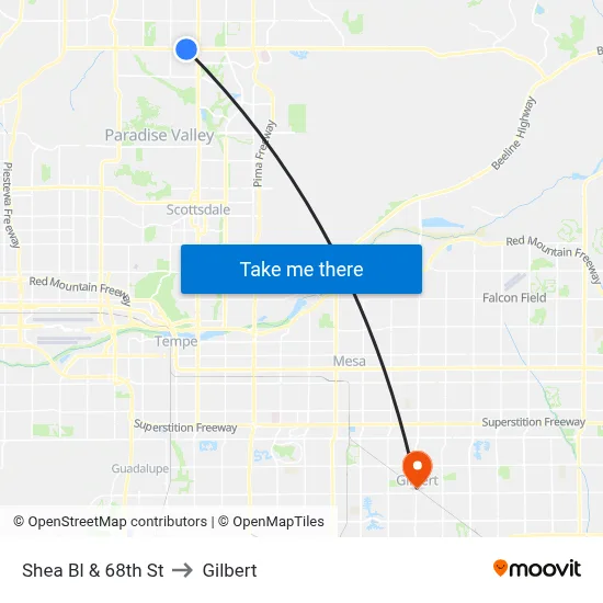 Shea Bl & 68th St to Gilbert map