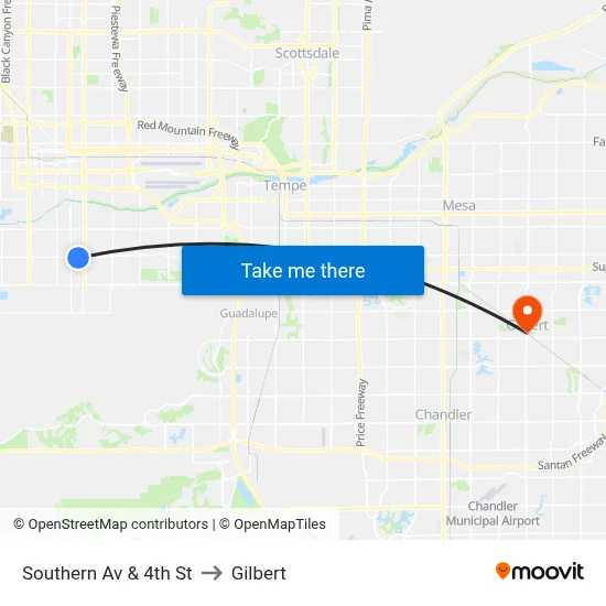 Southern Av & 4th St to Gilbert map