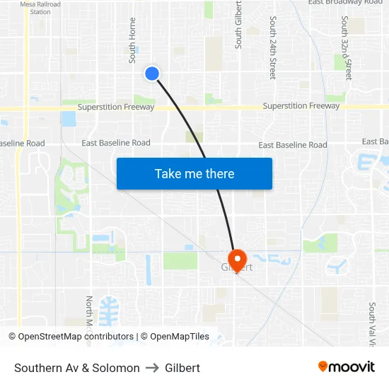 Southern Av & Solomon to Gilbert map