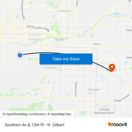Southern Av & 13th Pl to Gilbert map