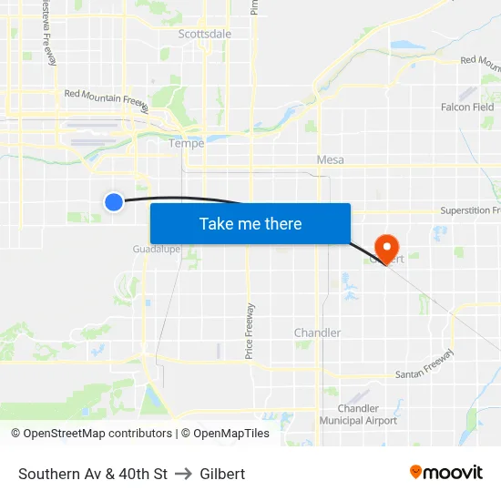 Southern Av & 40th St to Gilbert map