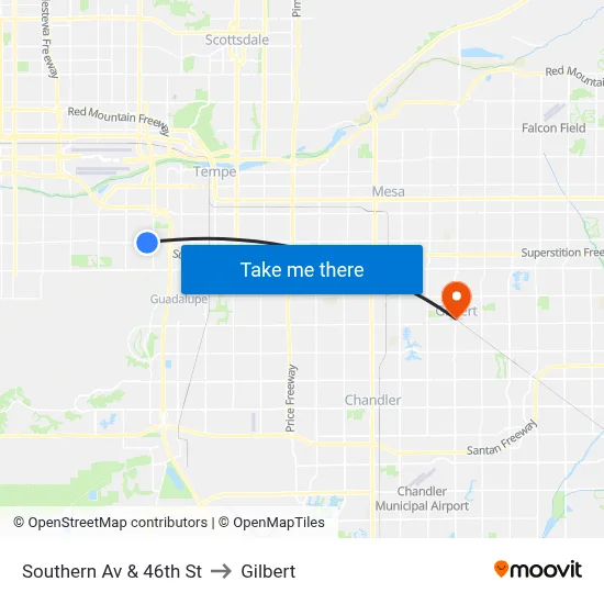 Southern Av & 46th St to Gilbert map