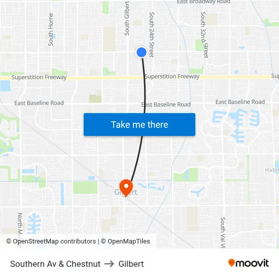 Southern Av & Chestnut to Gilbert map
