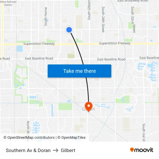 Southern Av & Doran to Gilbert map
