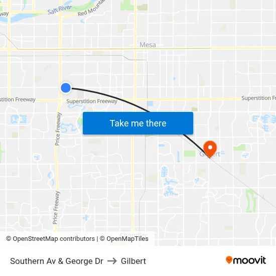 Southern Av & George Dr to Gilbert map