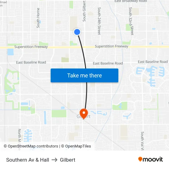 Southern Av & Hall to Gilbert map