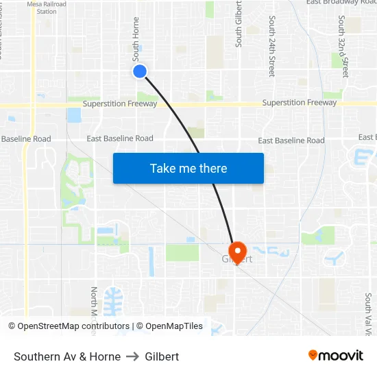 Southern Av & Horne to Gilbert map