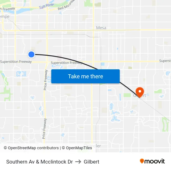 Southern Av & Mcclintock Dr to Gilbert map
