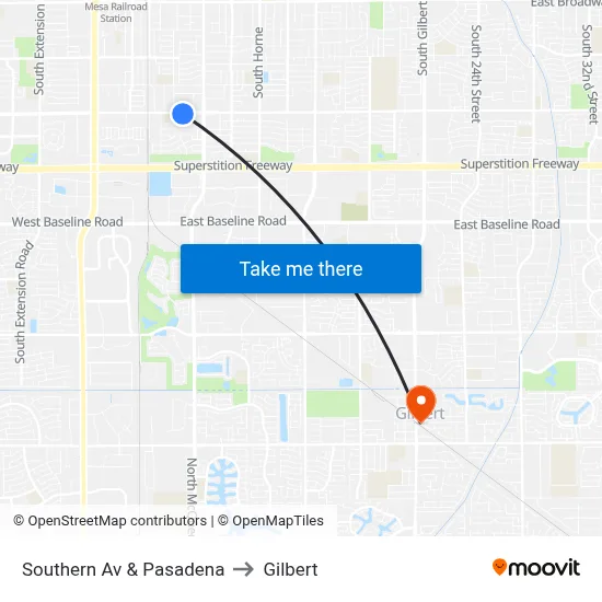 Southern Av & Pasadena to Gilbert map