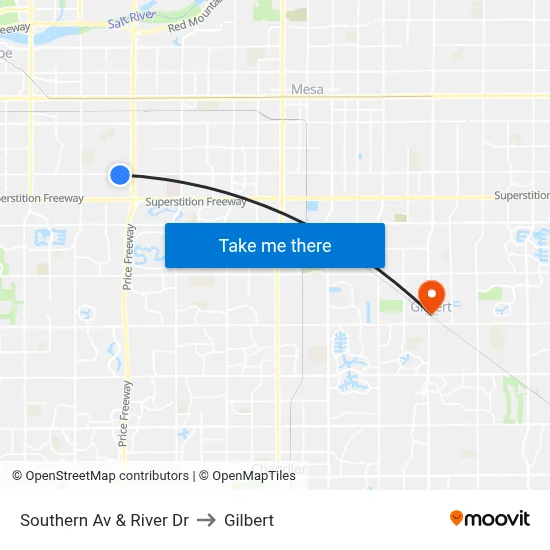 Southern Av & River Dr to Gilbert map