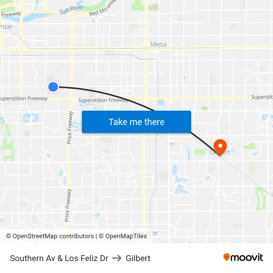 Southern Av & Los Feliz Dr to Gilbert map