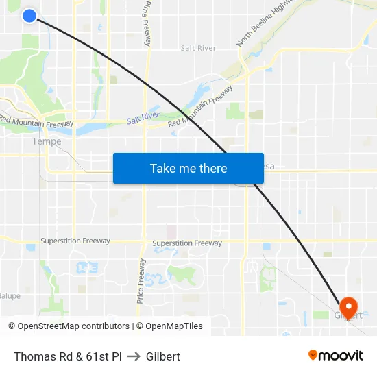 Thomas Rd & 61st Pl to Gilbert map
