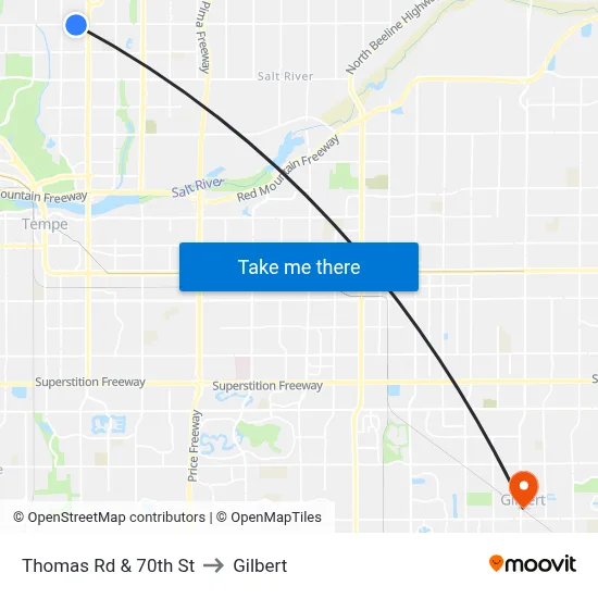 Thomas Rd & 70th St to Gilbert map
