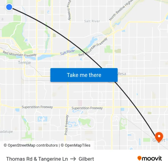 Thomas Rd & Tangerine Ln to Gilbert map