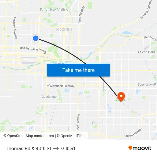 Thomas Rd & 40th St to Gilbert map