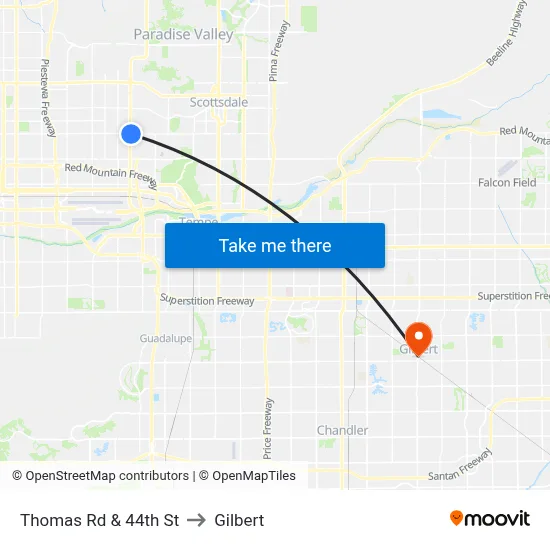 Thomas Rd & 44th St to Gilbert map