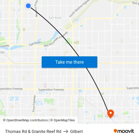 Thomas Rd & Granite Reef Rd to Gilbert map