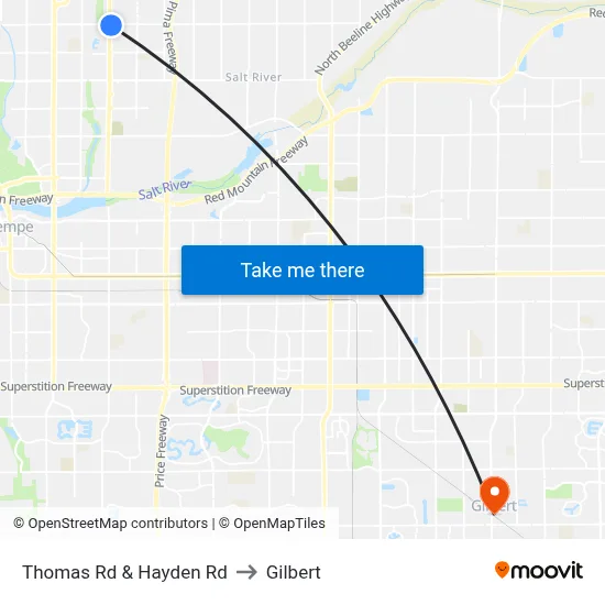 Thomas Rd & Hayden Rd to Gilbert map